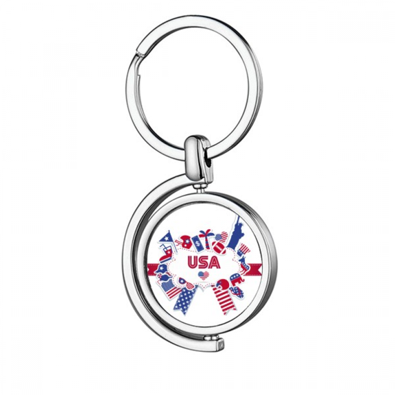 USA Flag Independence Day Celebration Rotating Keychain Metal Keyring Holder