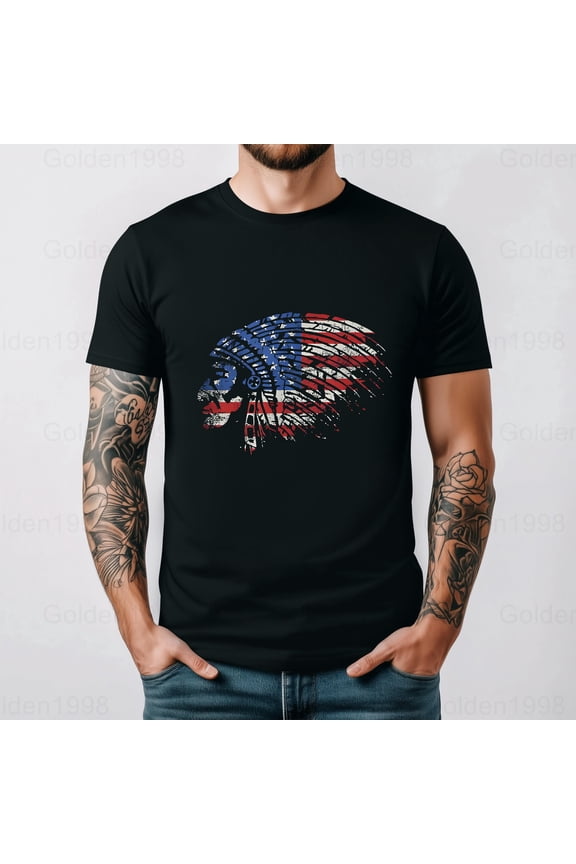 USA Flag Indian Heritage American Pride Tribal Spirit Fan Gift Graphic Tee,for men & women up to 5XL