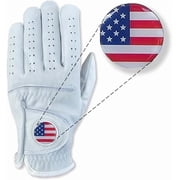 USA Flag Leather Golf Gloves - 100% Cabretta Leather Golf Glove with Magnetic Ball Marker for Right & Left Hand Golfers, Adult Mens, Small to XXL Sizes