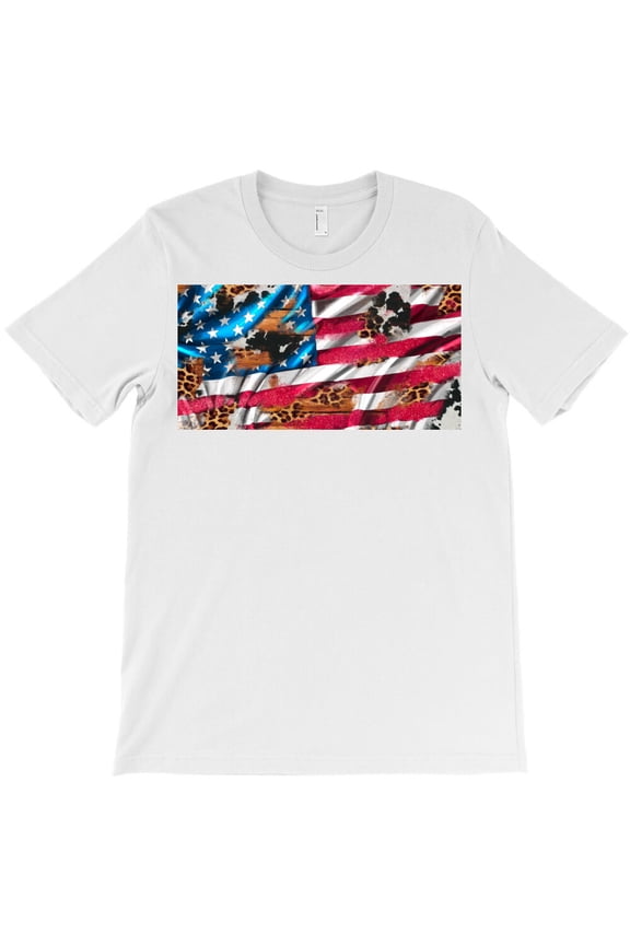 USA Flag Leopard With Wood, Rustic Western Themed License Plate Gift G1195 Unisex T-Shirt, Up to Size 5XL