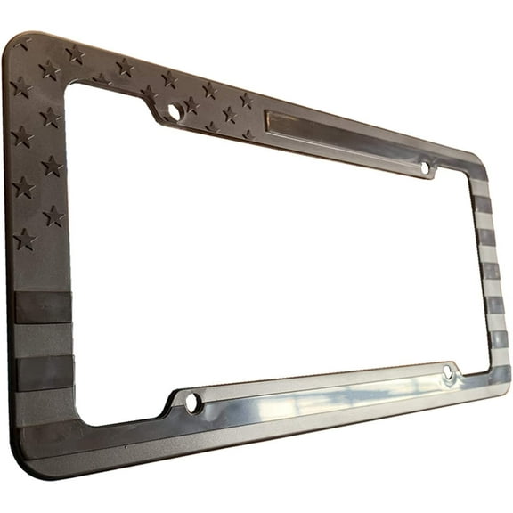 USA Flag License Plate Frame Embossed 3D Black American Stars and Strips for Car SUV Truck