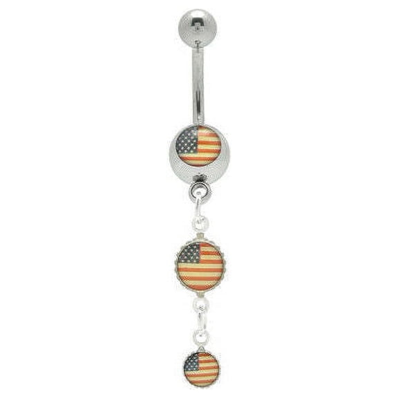 USA Flag Logo Dangling Belly Button Ring