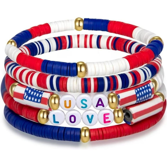 USA Flag Love Bracelets – Handmade 4th of July Jewelry for Women & Teens – Red White Blue Patriotic Accessories & Gifts