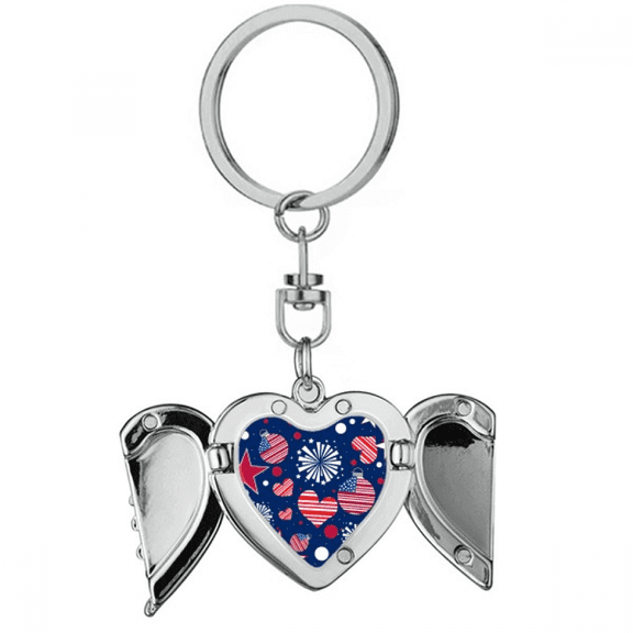 USA Flag Love Heart Star Festival Heart Angel Wing Key Chain Holder