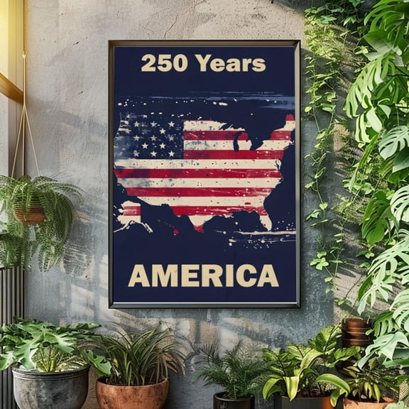 USA Flag Map 250 Years 4th of July Sketch Home Decor Unframed Paper Poster 8x10in