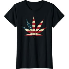 Usa Flag Marijuana Leaf T-Shirt - Funny Us Flag Pot Weed Tee