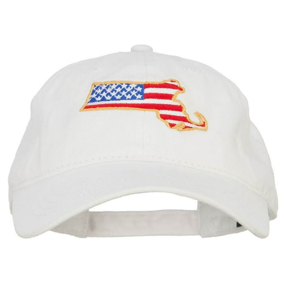 USA Flag Massachusetts Map Embroidered Washed Buckle Cap - White OSFM