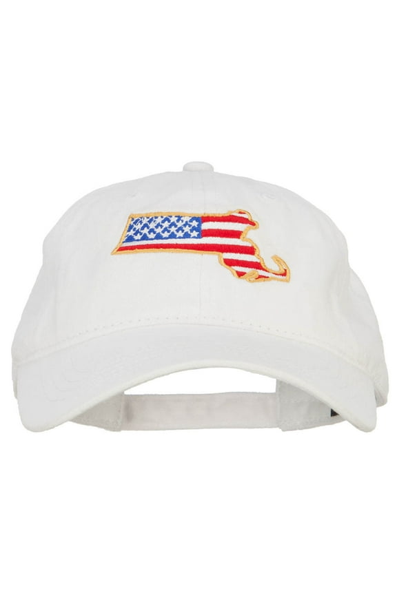 USA Flag Massachusetts Map Embroidered Washed Buckle Cap - White OSFM