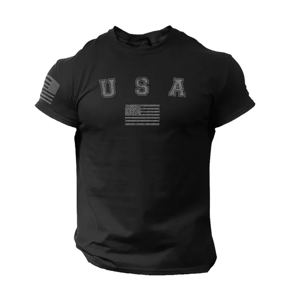 USA Flag Men College Shirt Patriotic Gym American 100% Cotton