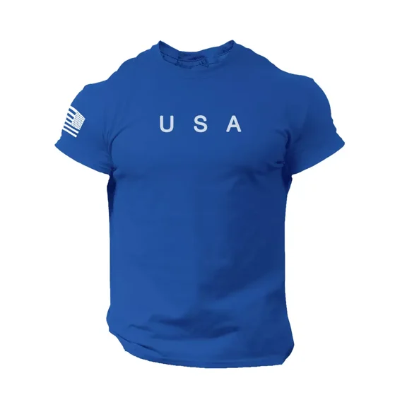 USA Flag Men T Shirt American Tee Patriotic Gym 100% Cotton S - XXL