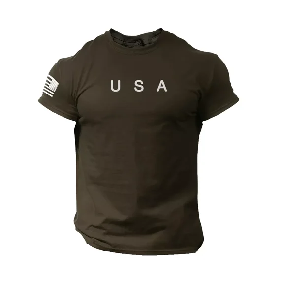 USA Flag Men T Shirt American Tee Patriotic Gym 100% Cotton S - XXL