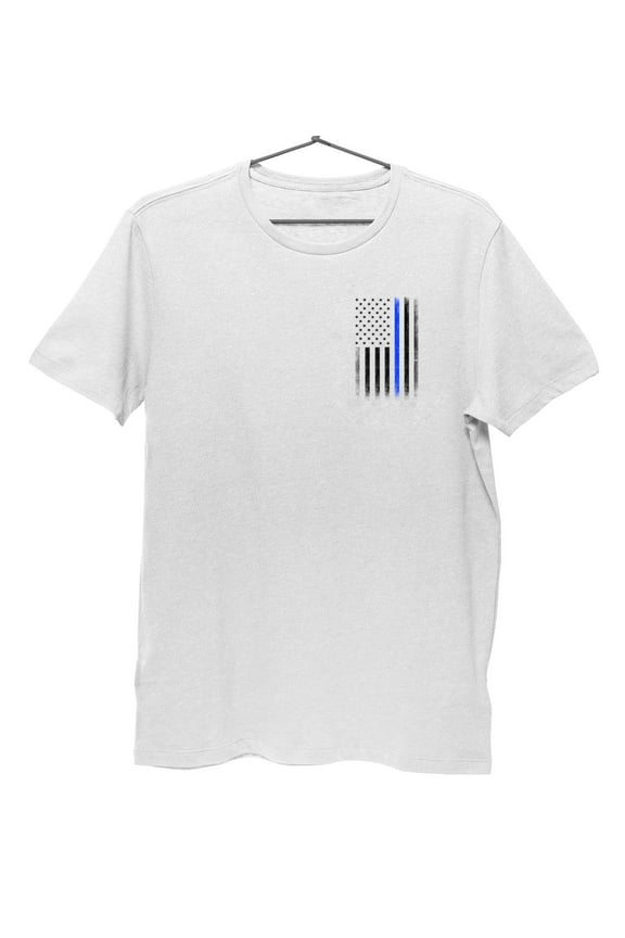 USA Flag Men's Blue Lives Matter Tee Chest, White, 4XL