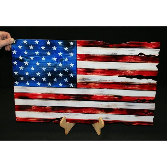 U.S.A. Flag Wood Look Metal Sign 24x15 inches