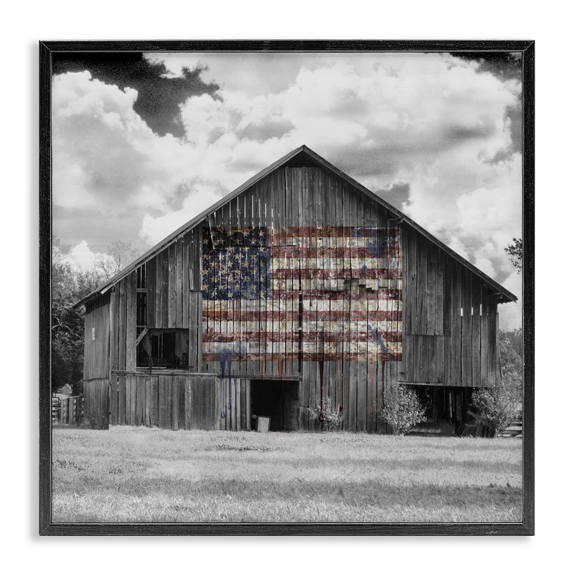 USA Flag Monochrome Barn Black Framed Giclee Art, design by Decent Exposures