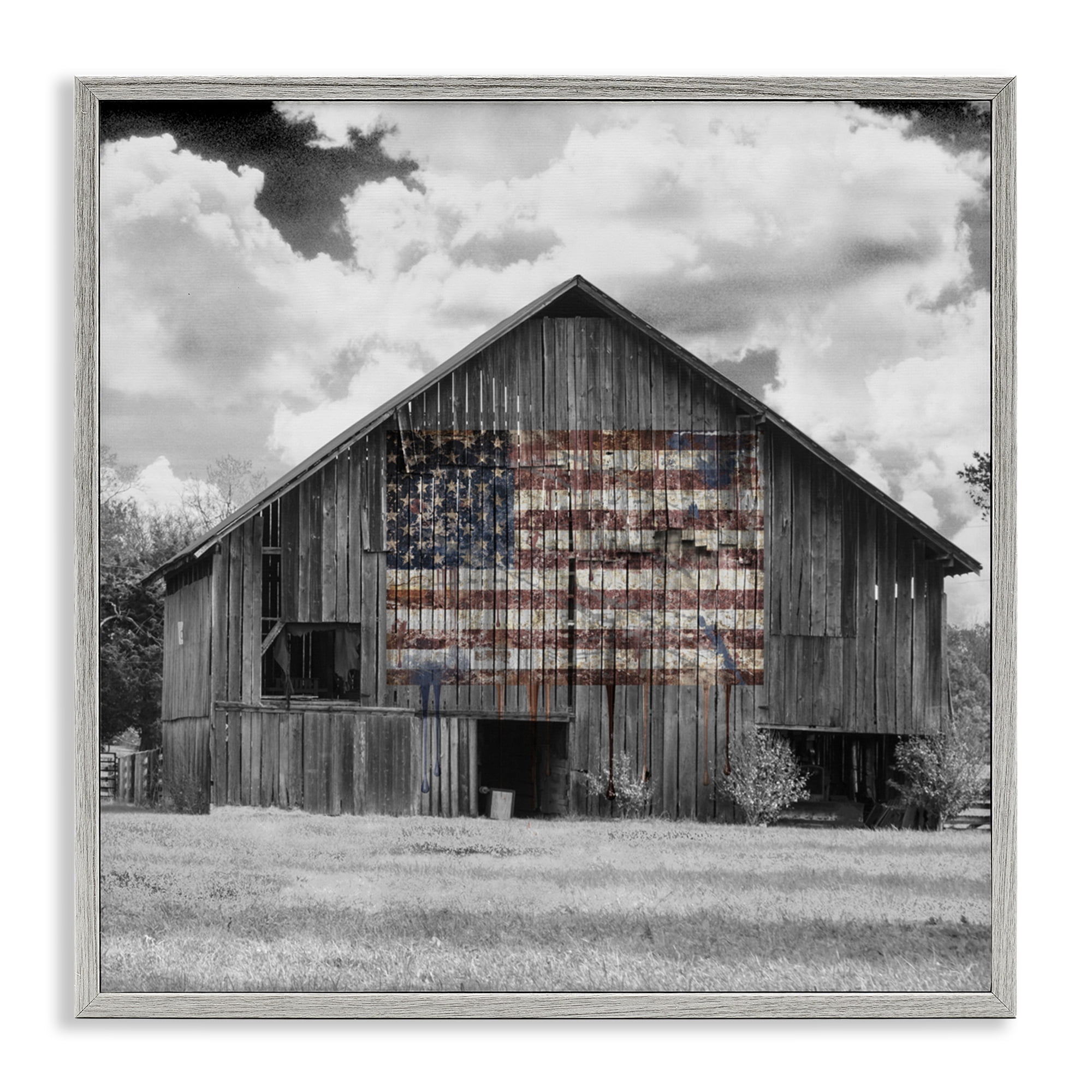 USA Flag Monochrome Barn Gray Framed Giclee Art, design by Decent Exposures