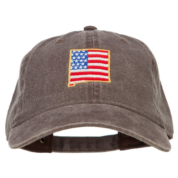 USA Flag New Mexico Map Embroidered Washed Buckle Cap - Brown OSFM