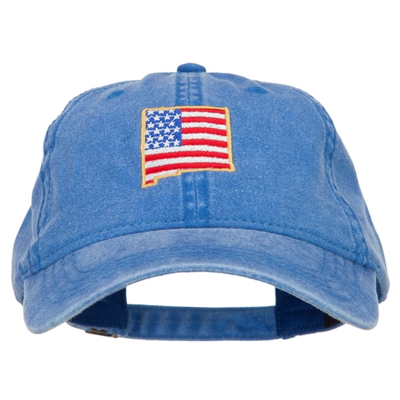 USA Flag New Mexico Map Embroidered Washed Buckle Cap - Royal OSFM