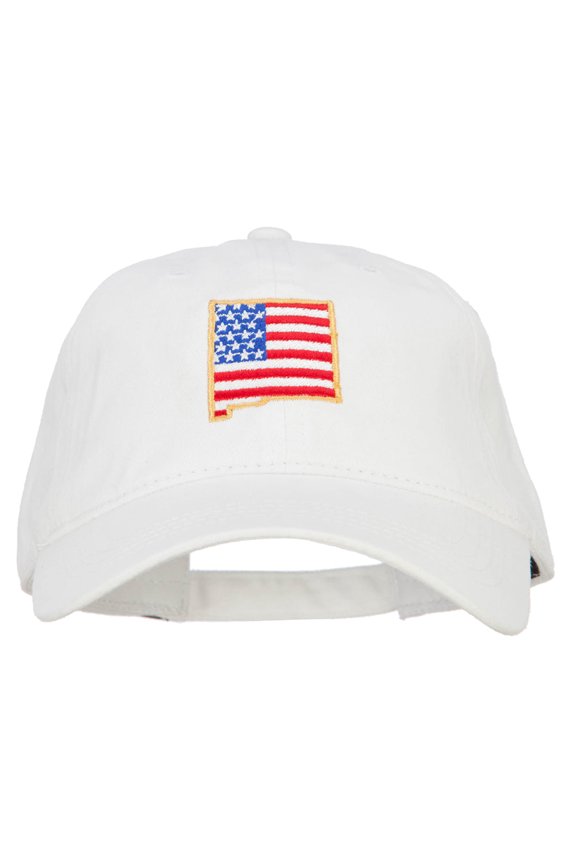 USA Flag New Mexico Map Embroidered Washed Buckle Cap - White OSFM