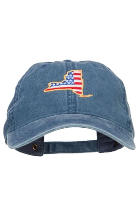 USA Flag New York Map Embroidered Washed Buckle Cap - Navy OSFM
