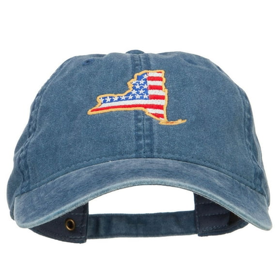 USA Flag New York Map Embroidered Washed Buckle Cap - Navy OSFM