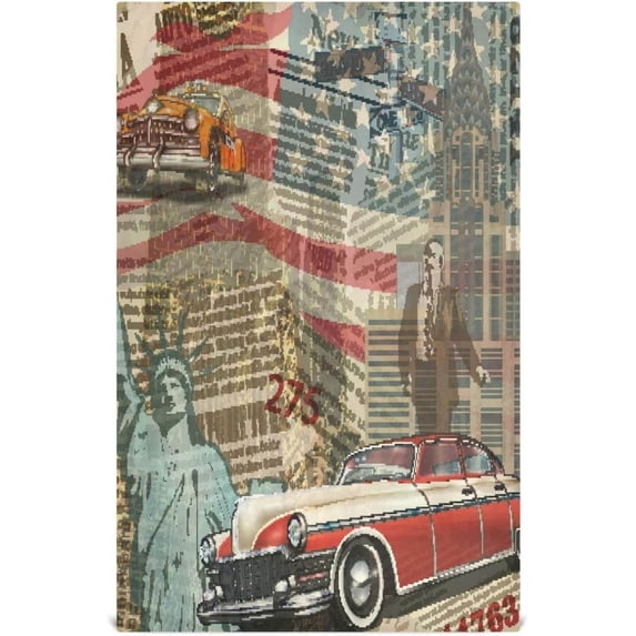 USA Flag Newspaper Tea Towels Set of 6 Vintage Style Kitchen Dish Cloth with Hanging Loop, 18"x28"Lint-Free Absorbent Towel for Kitchen Drying Wiping and Cleaning