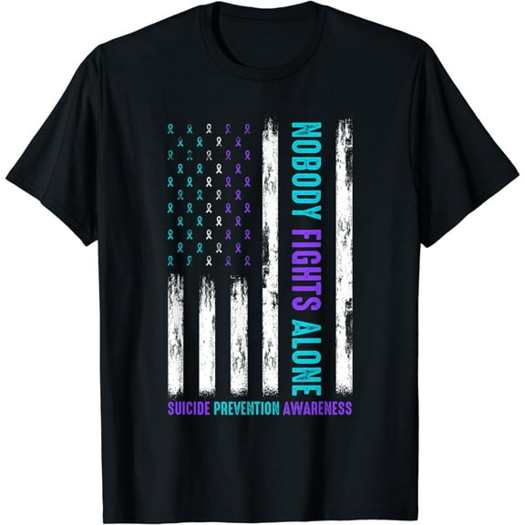 USA Flag Nobody Fights Alone Suicide Prevention Awareness T-Shirt