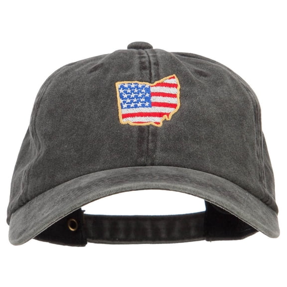 USA Flag Ohio Map Embroidered Washed Buckle Cap - Black OSFM