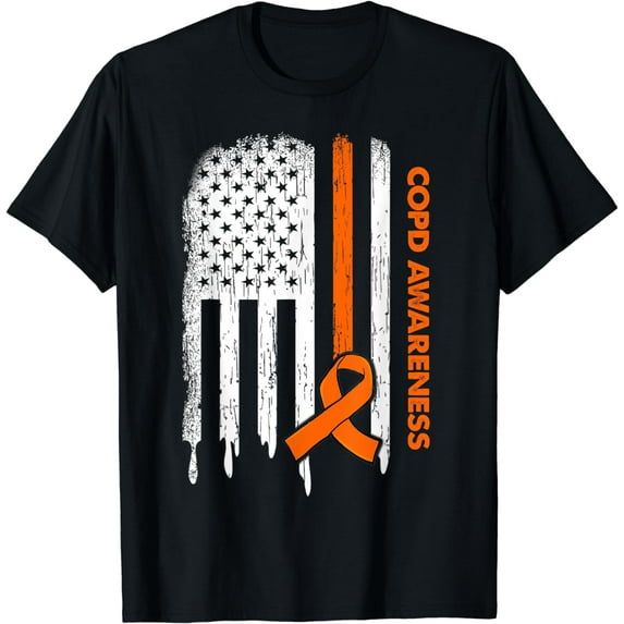 USA Flag Orange Ribbon COPD AwarenessT-Shirt