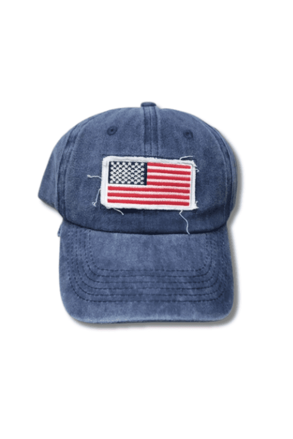 USA Flag Patch Washed Denim Baseball Cap - Adjustable Vintage Style