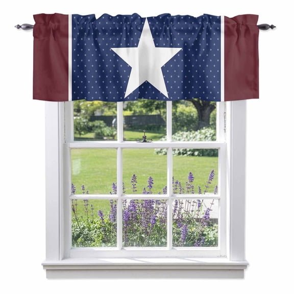 USA Flag Patriot Valances for Windows,Kitchen Valance Rod Pocket Short Curtain, Star Dot Blue and Red Valance Curtain Window Valances for Bedroom Bathroom Living Room 42x12in