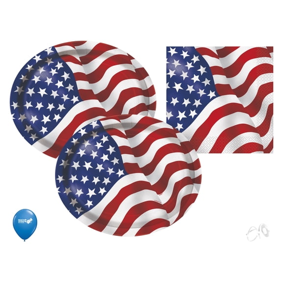 USA Flag Patriotic 4th of July Party Supplies Pack USA Flag Platter Plates USA Flag Napkins Patriotic Platter Plates Patriotic Napkins - Serves 16