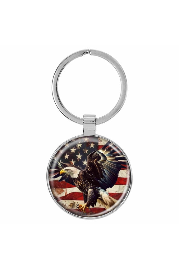USA Flag Patriotic Eagle Flying 1.5" x 3" Domed Keychain Backpack Pull