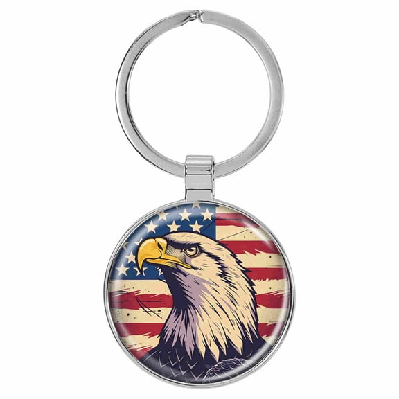 USA Flag Patriotic Eagle Portait 1.5" x 3" Domed Keychain Backpack Pull