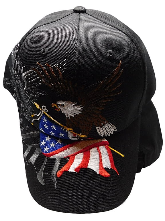 USA Flag Patriotic Eagle Shadow Adjustable Embroidered Black Cap Hat (KYS)