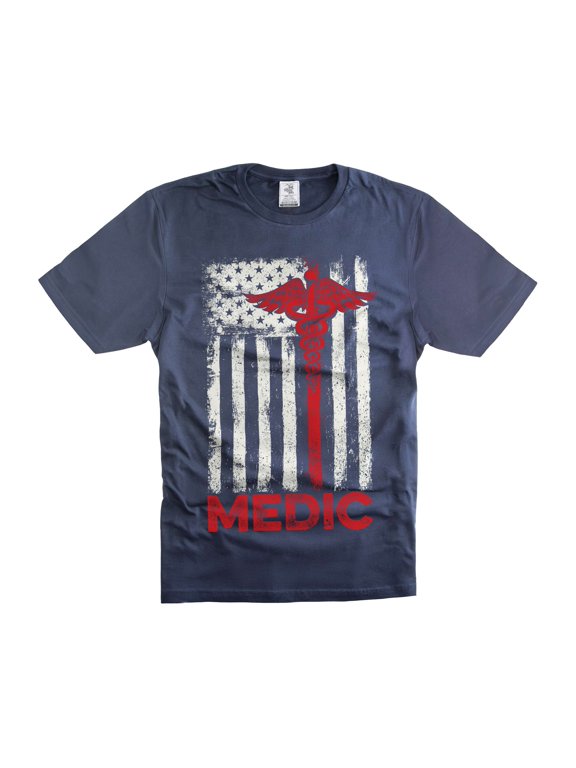 USA Flag Patriotic Tee Shirt EMT Nurse T-Shirt Doctor Healthcare Paramedic Medic Flag Shirt (X-Large Navy Blue)