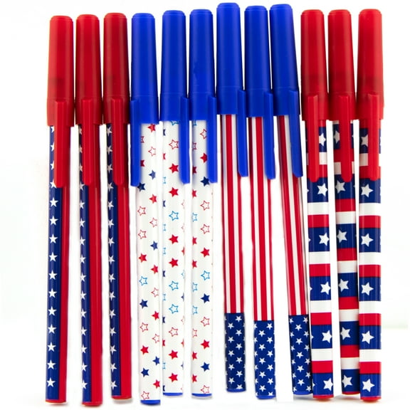 USA Flag Patriotic Themed 12 pc Ballpoint Pen Set in Black Ink