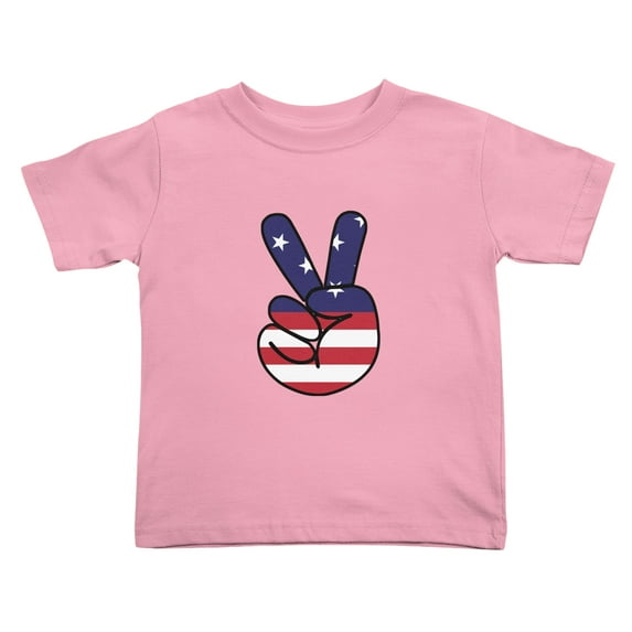 USA Flag Peace Hand Yeh Sign Funny Toddler T-Shirts for Boys Girls (Pink, Youth M)