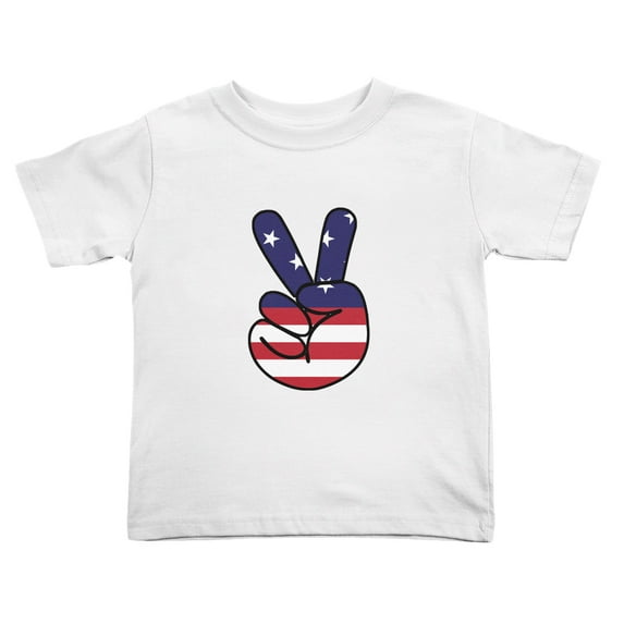USA Flag Peace Hand Yeh Sign Funny Toddler T-Shirts for Boys Girls (White, 3T)