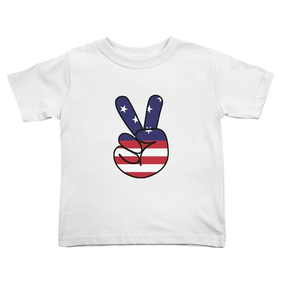 USA Flag Peace Hand Yeh Sign Funny Toddler T-Shirts for Boys Girls (White, Youth M)