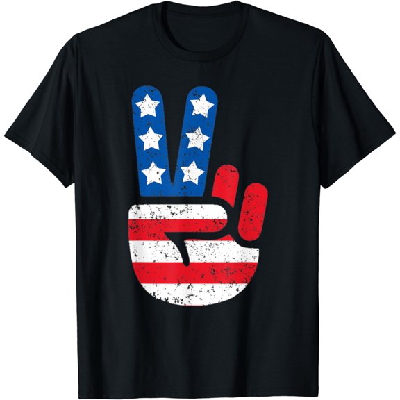 USA Flag Peace Sign Victory Fingers Patriotic T-Shirt