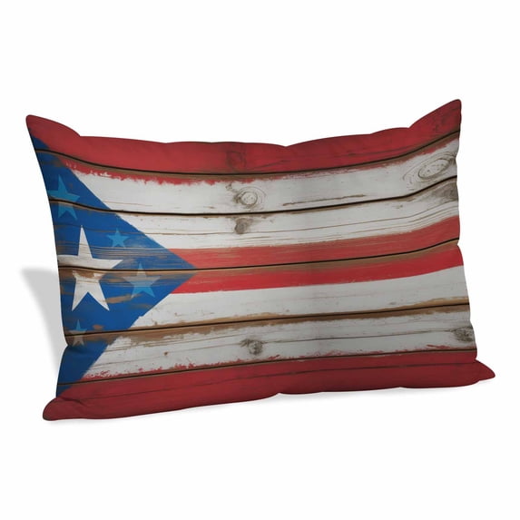 USA Flag Pillow Covers, Linen Long Throw Pillow Case, Farmhouse Vintage Star Blue Red Wooden Grain Holiday Pillow Protector Decorative Cushion Cover for Living Room/Bedroom 24" x 36"