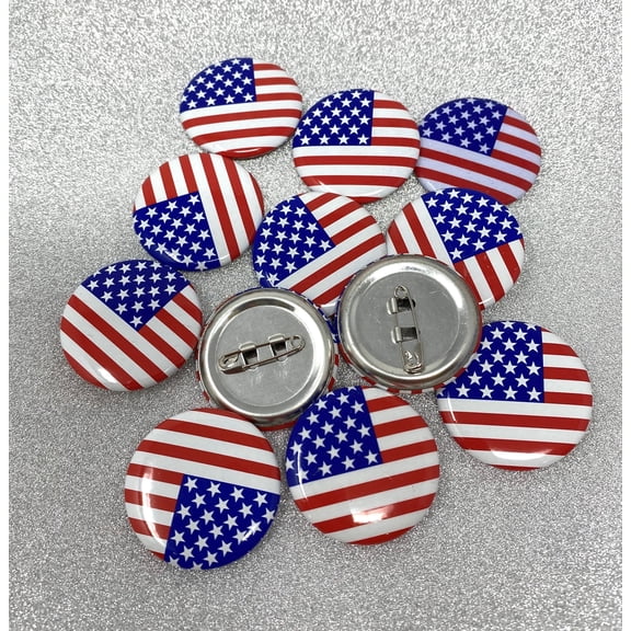 USA Flag Pins - Pin Back Buttons (Set Of 12)