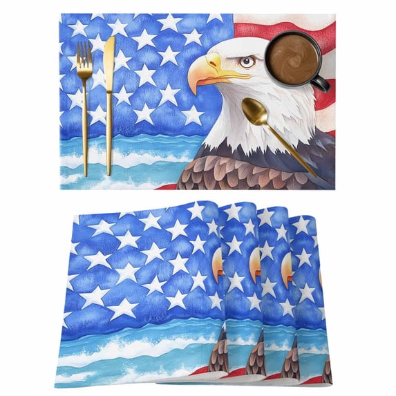 USA Flag Placemats Set of 1, Eagle Non-Slip Place Mats Washable Table Mats for Kitchen Dining Table Decorations Indoor/Outdoor