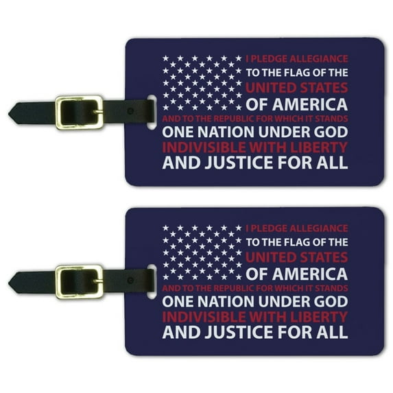 USA Flag Pledge of Allegiance America Luggage ID Tags Suitcase Carry-On Cards - Set of 2