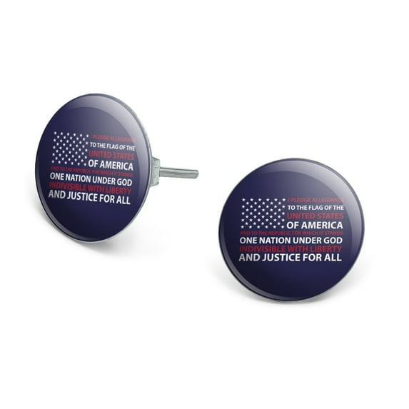 USA Flag Pledge of Allegiance America Novelty Silver Plated Stud Earrings