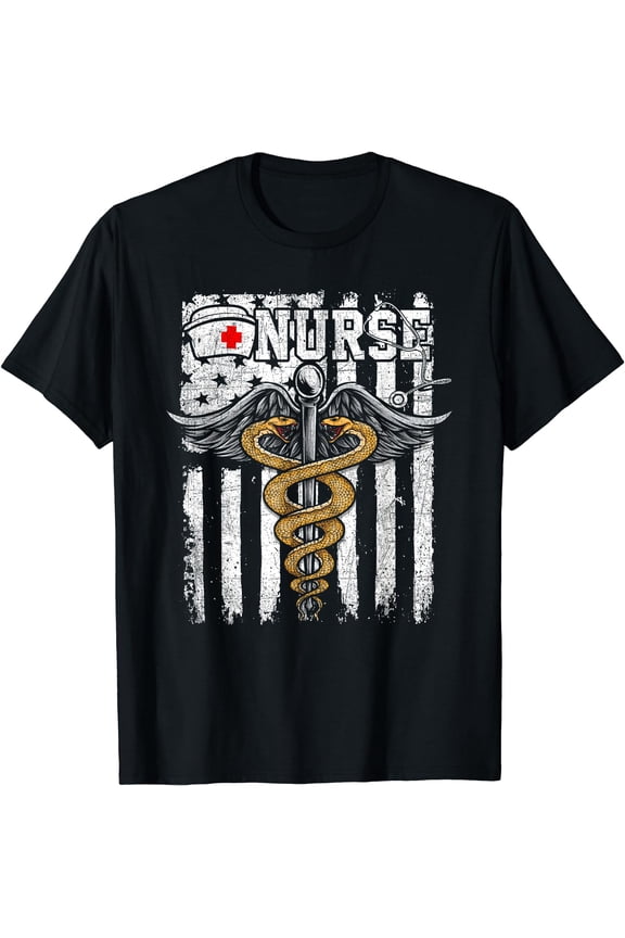 USA Flag Proud American RN Registered Nurse Nursing Gift T-Shirt Black Medium