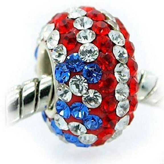 USA Flag , Red / White / Blue Crystals Bead For Snake Charm Bracelet