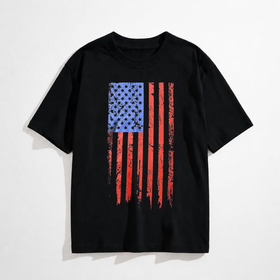 USA Flag Red White Blue Star Stripes 4th of July Independence Day Patriotic T-Shirt Size