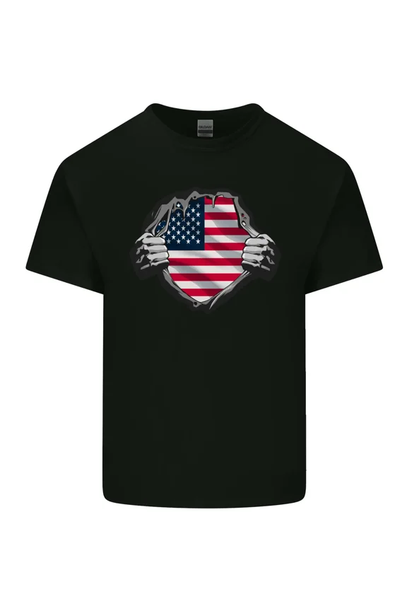 USA Flag Ripped Torn Gym America July 4th Patriotic Unisex T-Shirt Y4010, Up to Size 5XL