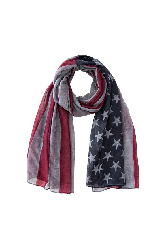 USA Flag Scarf, Americana Flag Shawl, Lightweight Voile Patriotic Wrap for Men and Women, Versatile American Flag Scarf for Parties, Sports Games, July 4th and Patriotic Holidays-C